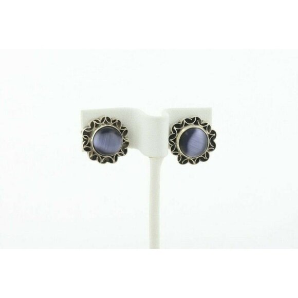 Sterling Silver Created Cats Eye Earrings Stud Post Earrings - Picture 4 of 8